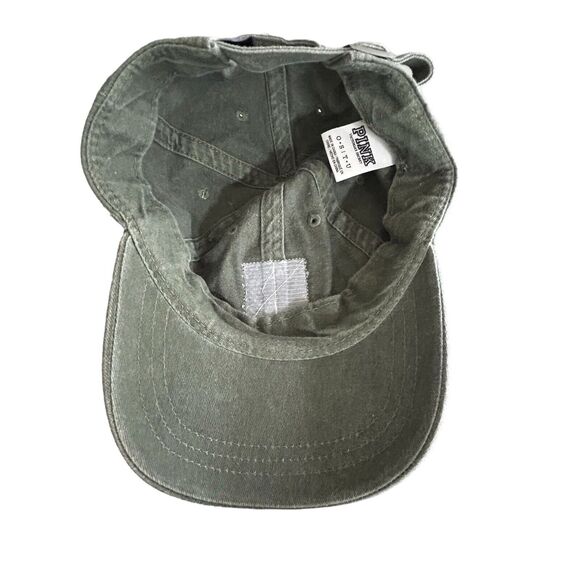 Victoria Secret PINK Baseball Cap Patch Logo Olive Green Cotton Adjustable Y2K - Picture 7 of 10
